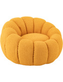 Fauteuil Bloem rond fleur tissu bouclette jaune moutarde