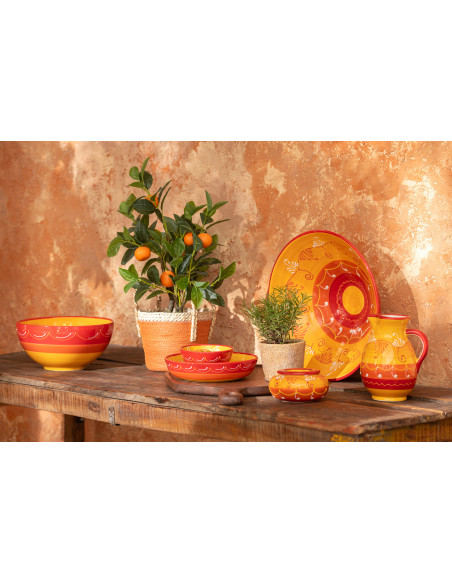 ASSIETTE PROFONDE CÉRAM OR/ROU (25x25x6cm) 