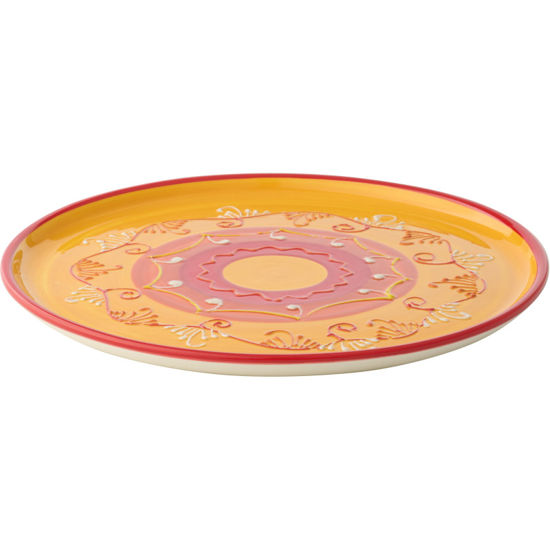 ASSIETTE CÉRAMIQUE OR/ROU (34x34x2,5cm) 