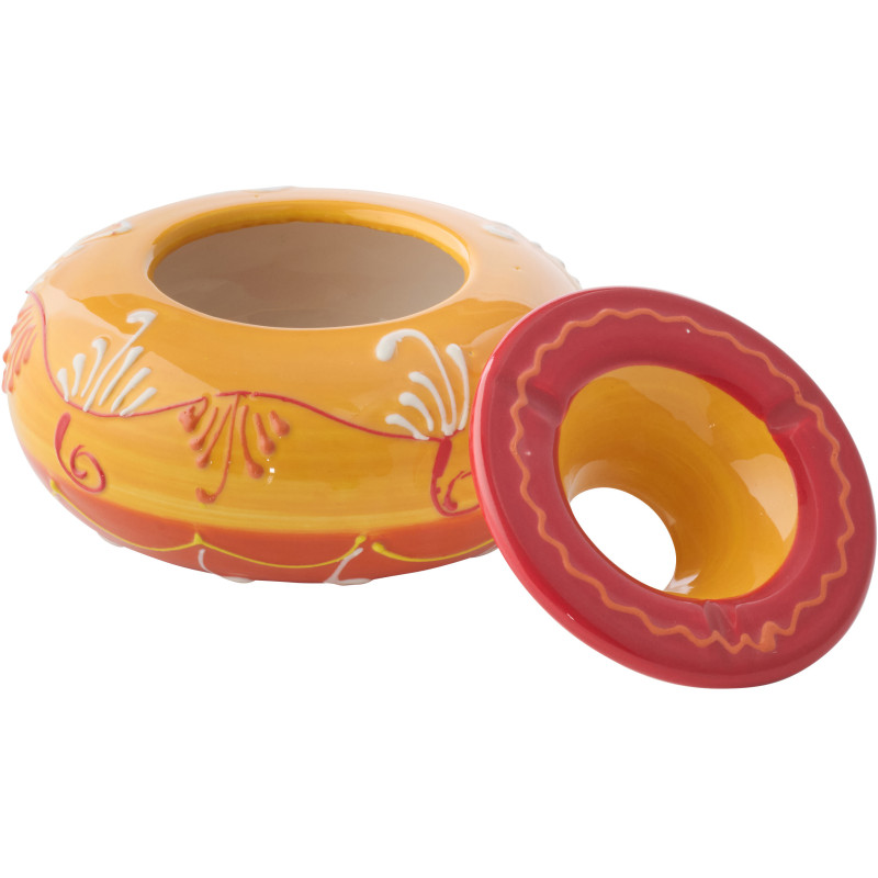 CENDRIER CÉRAMIQUE OR/ROU L (14x14x7cm) 