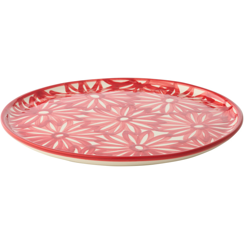 ASSIETTE FLEURS CÉRAMIQUE ROU (34x34x2,5cm) 