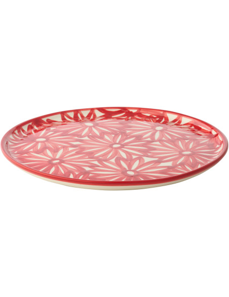 ASSIETTE FLEURS CÉRAMIQUE ROU (34x34x2,5cm) 