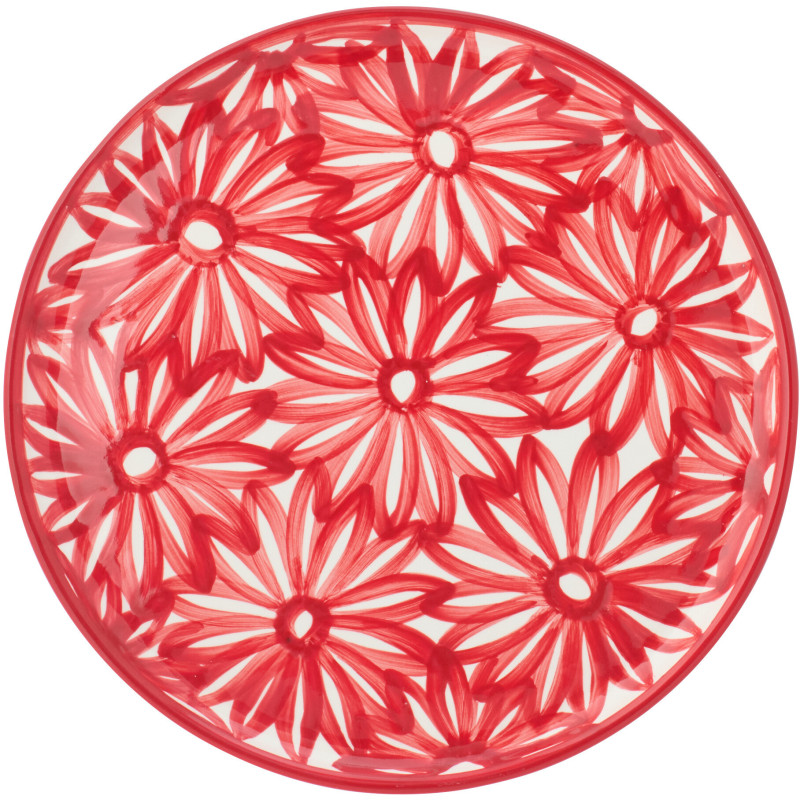 ASSIETTE FLEURS CÉRAMIQUE ROU (34x34x2,5cm) 