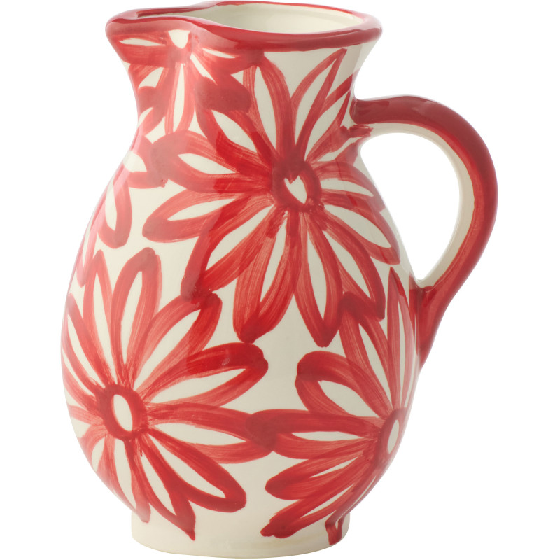 PICHET FLEURS CÉRAMIQUE ROUGE (17x17x21cm) 