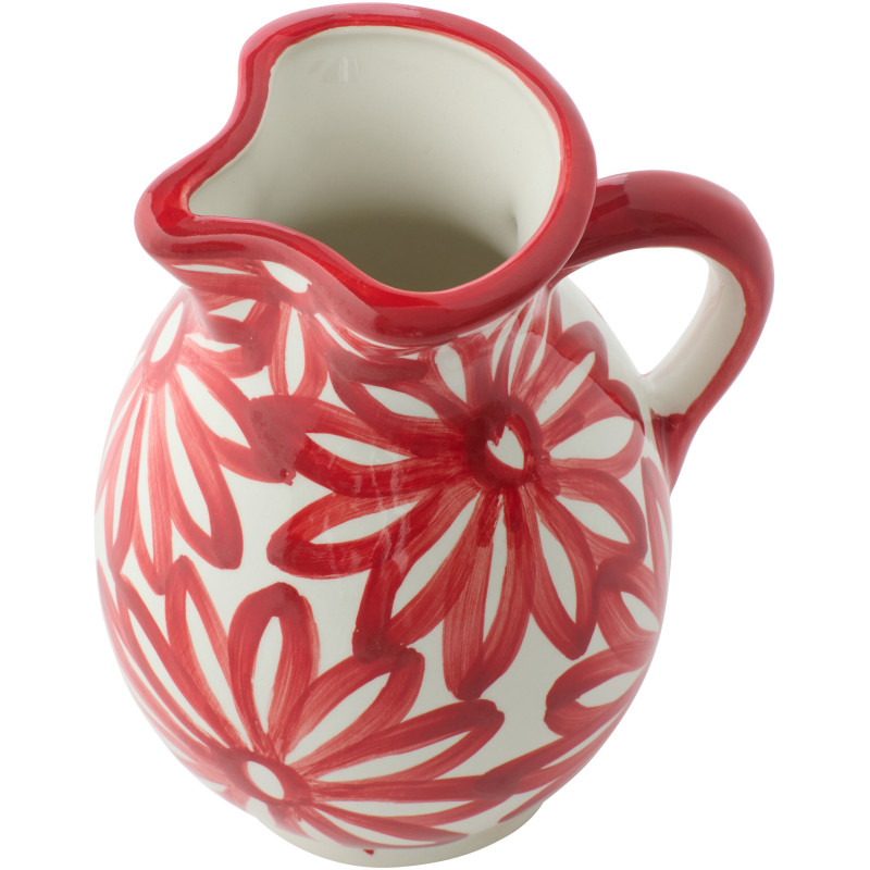 PICHET FLEURS CÉRAMIQUE ROUGE (17x17x21cm) 