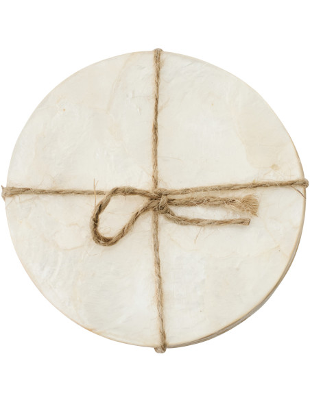 Lot de 6 Sous-verres Bord de mer Rond 10 cm Coquillage Blanc Schelpen J-Line - 1