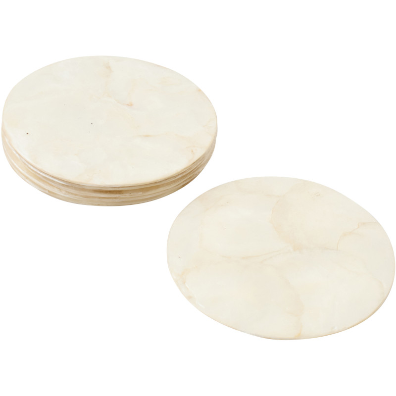 Lot de 6 Sous-verres Bord de mer Rond 10 cm Coquillage Blanc Schelpen J-Line - 2
