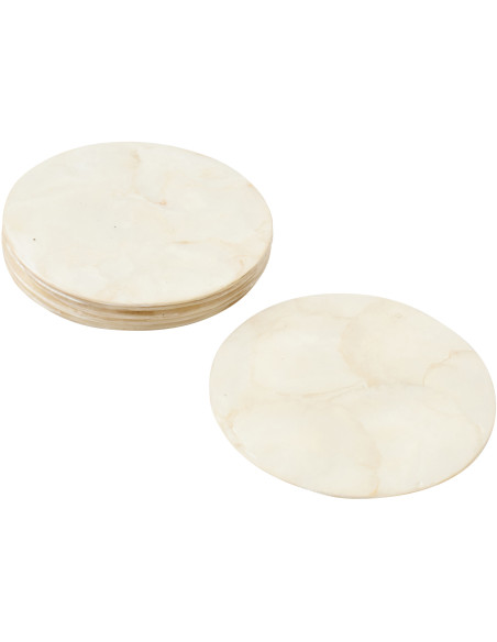 Lot de 6 Sous-verres Bord de mer Rond 10 cm Coquillage Blanc Schelpen J-Line - 2