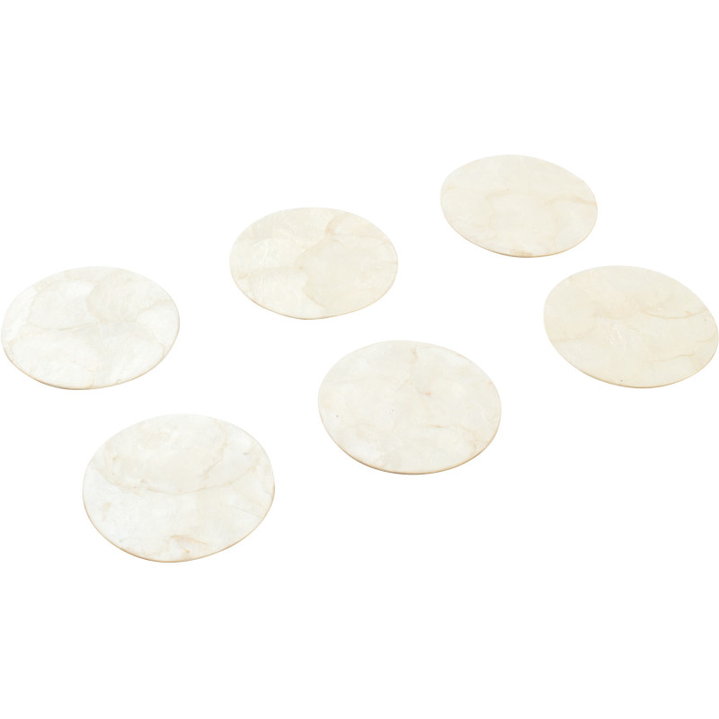 Lot de 6 Sous-verres Bord de mer Rond 10 cm Coquillage Blanc Schelpen J-Line - 3