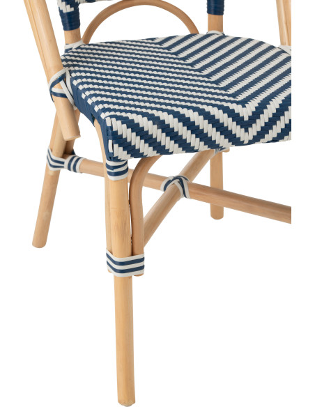 CHAISE GEO ROTIN BLEU/BLANC (48x59x86cm) 