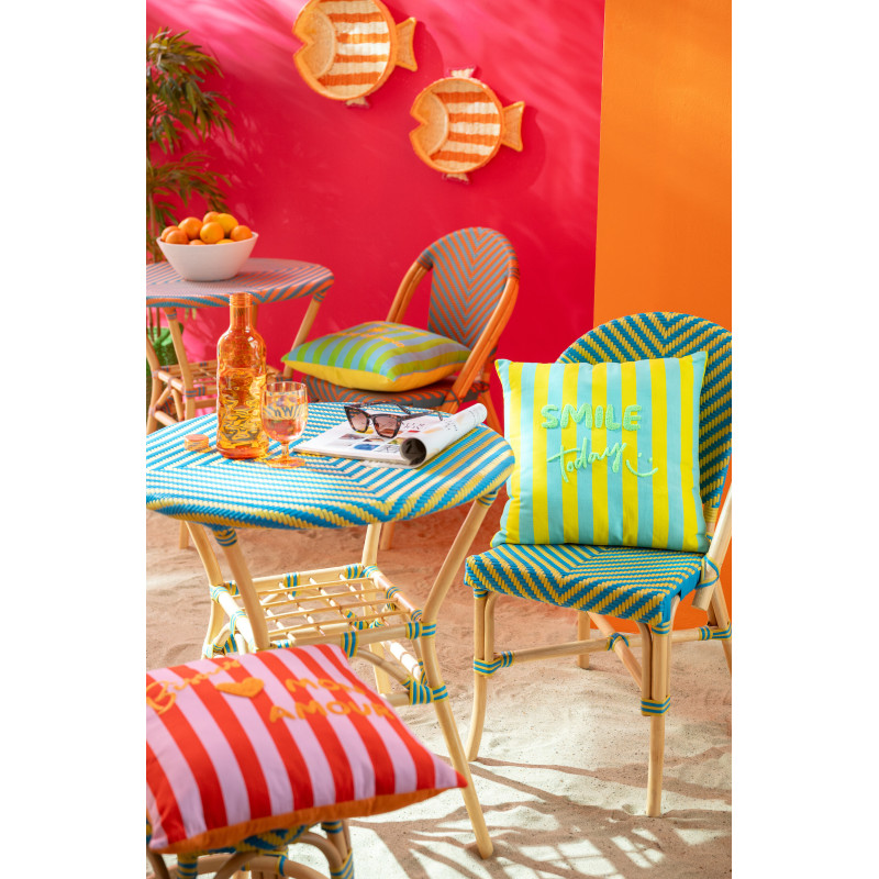 CHAISE GEO ROTIN JAU/AZ (48x59x86cm) 