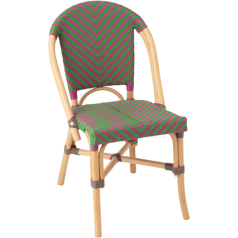 CHAISE GEO ROTIN ROSE/VERT (48x59x86cm) 