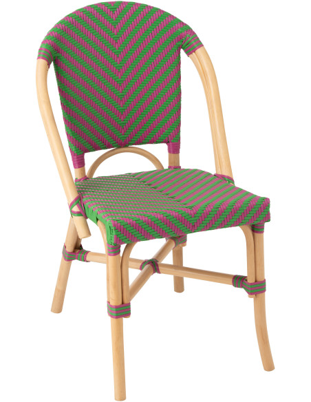 CHAISE GEO ROTIN ROSE/VERT (48x59x86cm) 