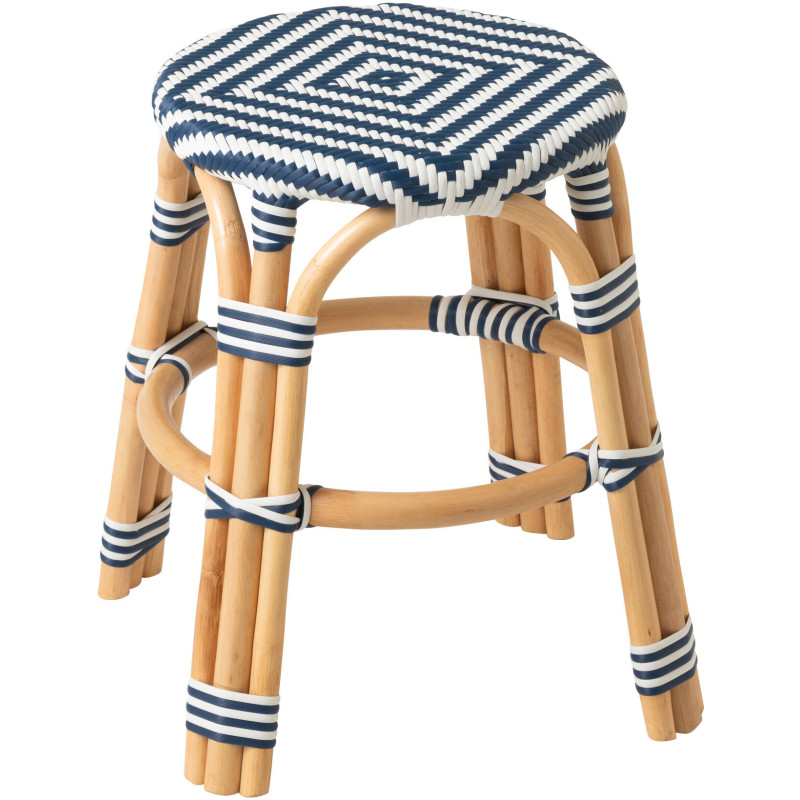 TABOURET GEO ROTIN BLEU/BLANC (50x50x46cm) 