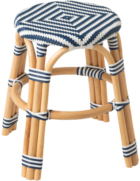 TABOURET GEO ROTIN BLEU/BLANC (50x50x46cm) 