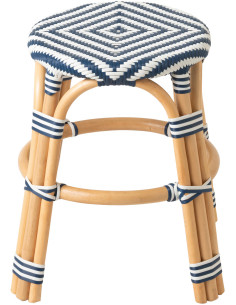 TABOURET GEO ROTIN BLEU/BLANC (50x50x46cm) 