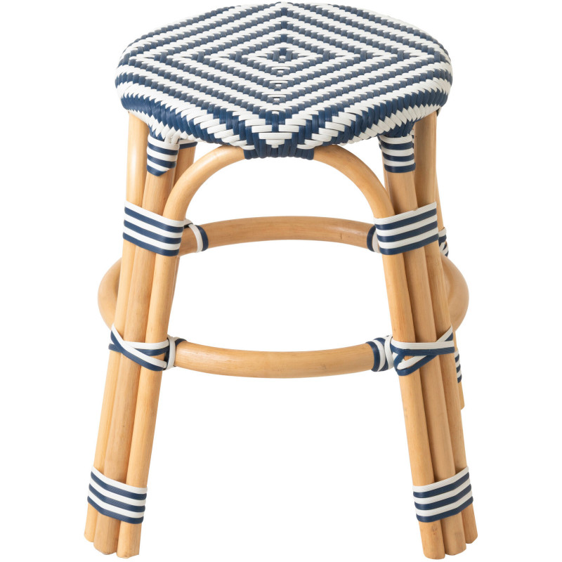 TABOURET GEO ROTIN BLEU/BLANC (50x50x46cm) 