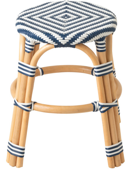 TABOURET GEO ROTIN BLEU/BLANC (50x50x46cm) 
