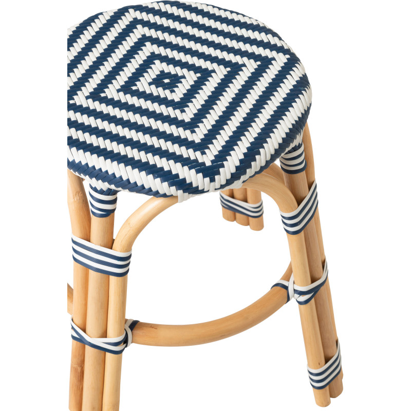 TABOURET GEO ROTIN BLEU/BLANC (50x50x46cm) 