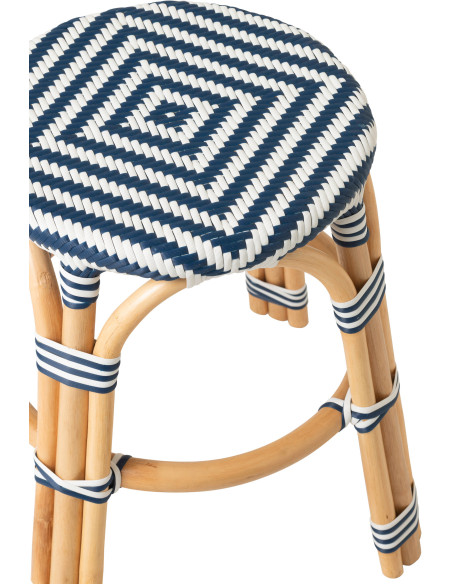 TABOURET GEO ROTIN BLEU/BLANC (50x50x46cm) 