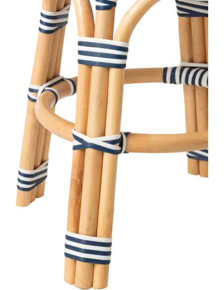 TABOURET GEO ROTIN BLEU/BLANC (50x50x46cm) 