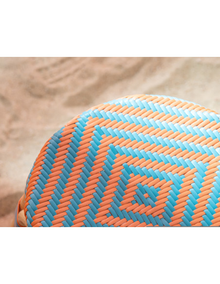 TABOURET GEO ROTIN OR/TURQ (50x50x46cm) 