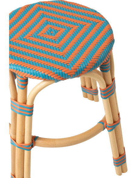 TABOURET GEO ROTIN OR/TURQ (50x50x46cm) 