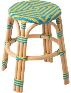 TABOURET GEO ROTIN JAU/AZ (50x50x46cm) 