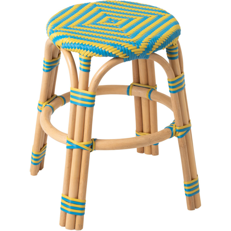 TABOURET GEO ROTIN JAU/AZ (50x50x46cm) 