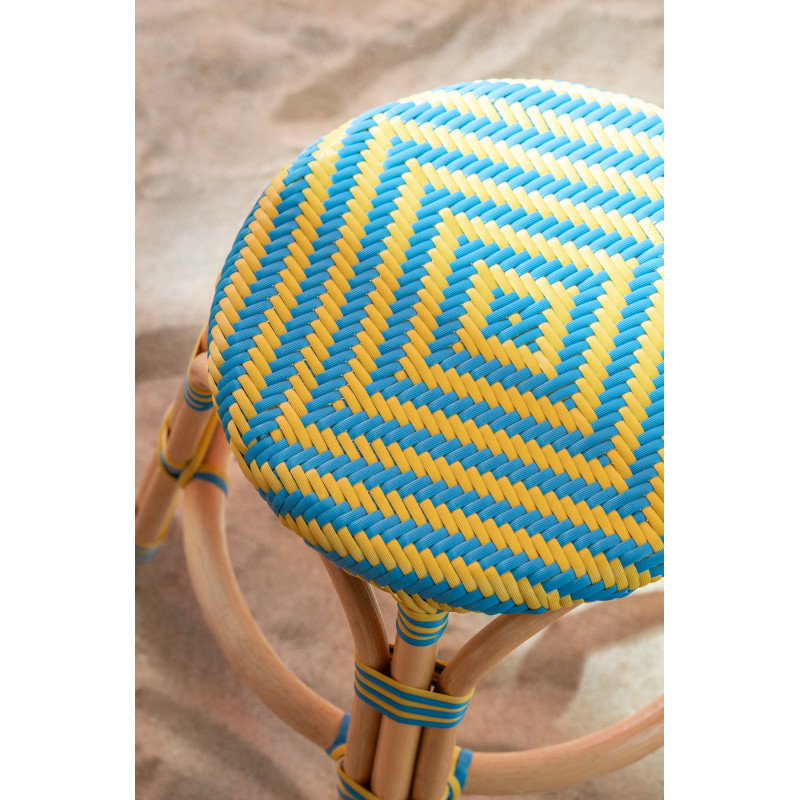 TABOURET GEO ROTIN JAU/AZ (50x50x46cm) 
