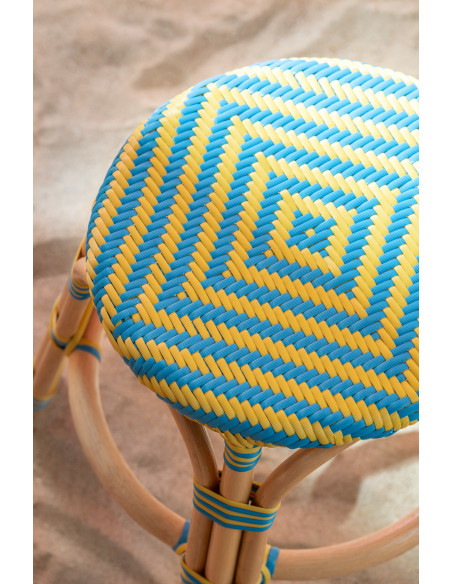 TABOURET GEO ROTIN JAU/AZ (50x50x46cm) 