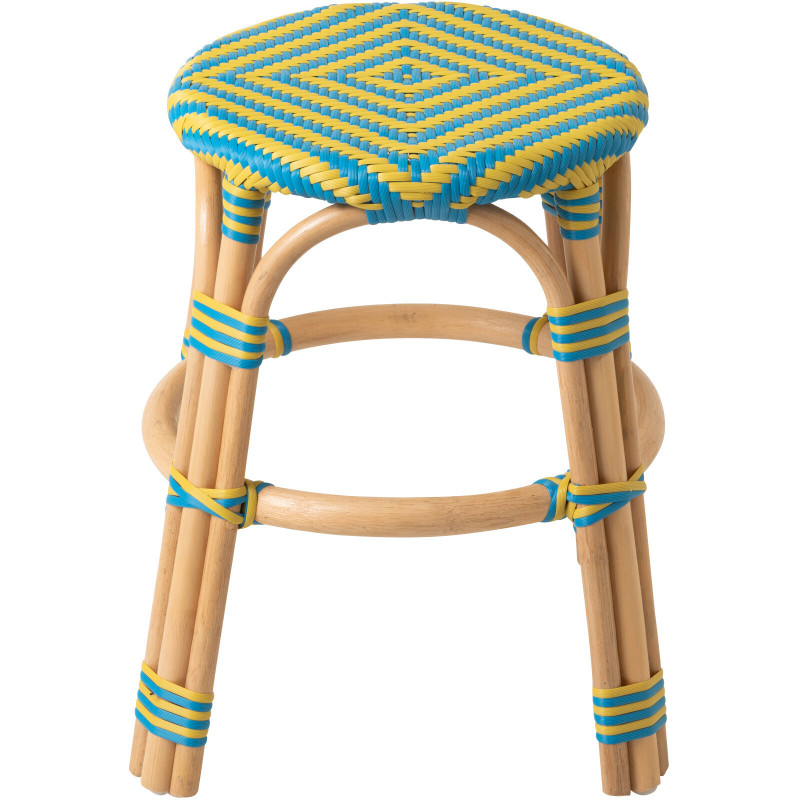 TABOURET GEO ROTIN JAU/AZ (50x50x46cm) 