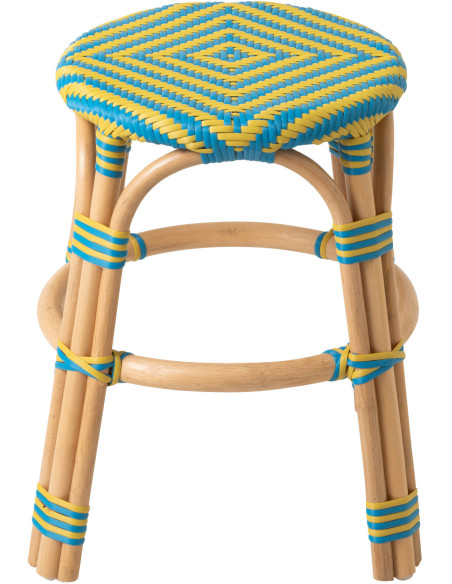 TABOURET GEO ROTIN JAU/AZ (50x50x46cm) 