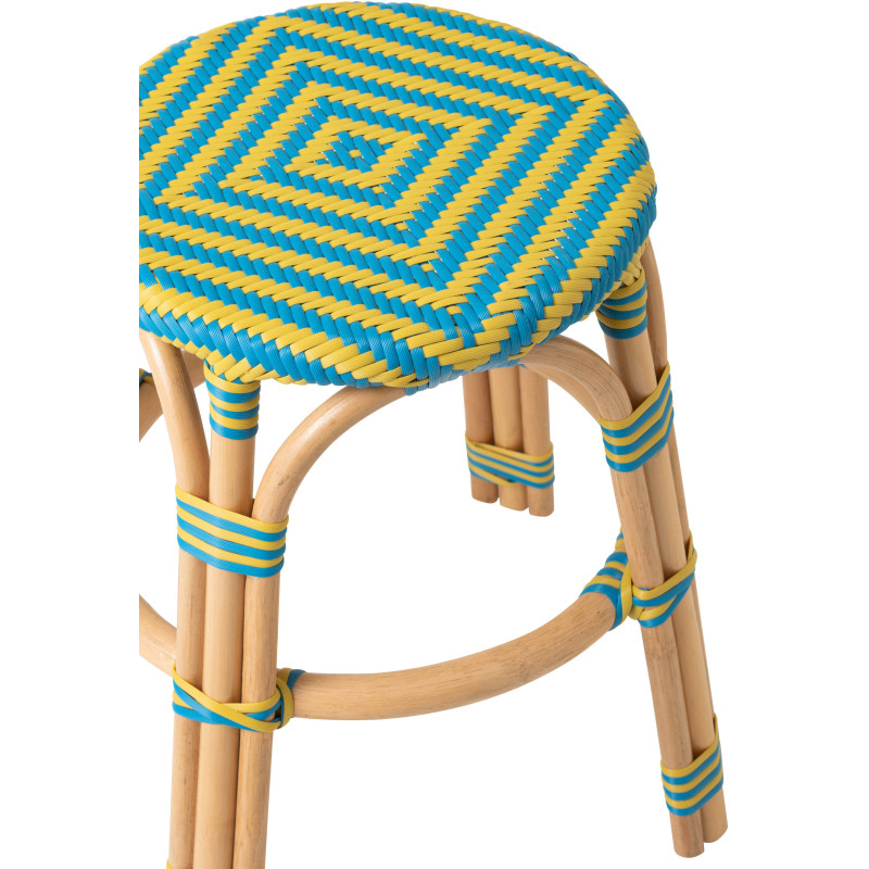 TABOURET GEO ROTIN JAU/AZ (50x50x46cm) 
