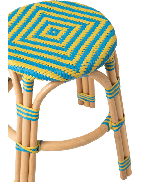 TABOURET GEO ROTIN JAU/AZ (50x50x46cm) 