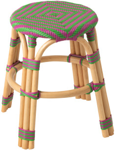TABOURET GEO ROTIN ROSE/VERT (50x50x46cm) 