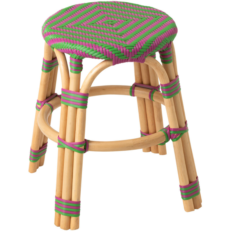 TABOURET GEO ROTIN ROSE/VERT (50x50x46cm) 
