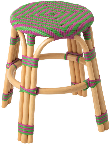 TABOURET GEO ROTIN ROSE/VERT (50x50x46cm) 