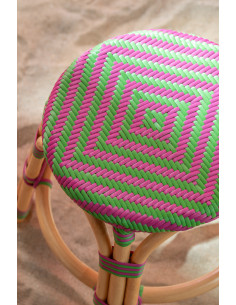 TABOURET GEO ROTIN ROSE/VERT (50x50x46cm) 