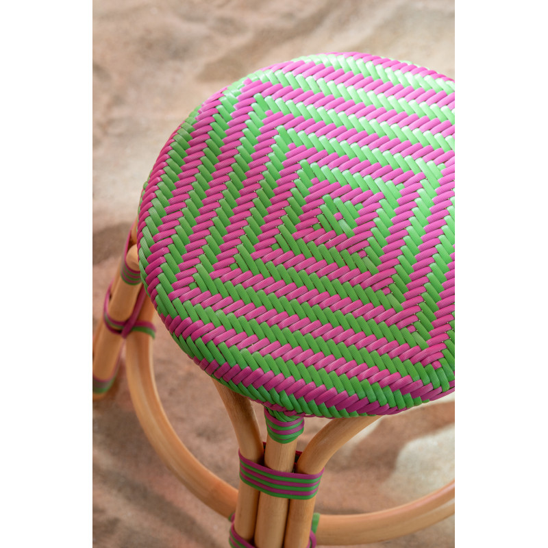 TABOURET GEO ROTIN ROSE/VERT (50x50x46cm) 