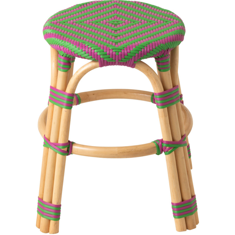 TABOURET GEO ROTIN ROSE/VERT (50x50x46cm) 