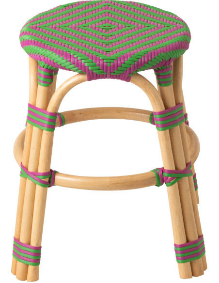 TABOURET GEO ROTIN ROSE/VERT (50x50x46cm) 