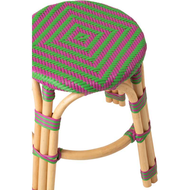TABOURET GEO ROTIN ROSE/VERT (50x50x46cm) 