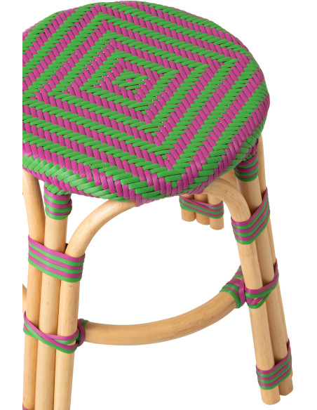 TABOURET GEO ROTIN ROSE/VERT (50x50x46cm) 