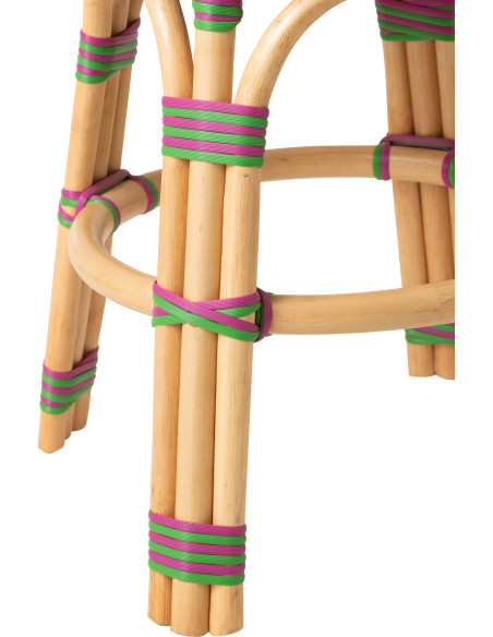 TABOURET GEO ROTIN ROSE/VERT (50x50x46cm) 