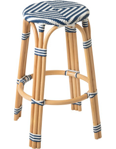 TABOURET GEO ROTIN BLEU/BLANC (53x53x66cm) 