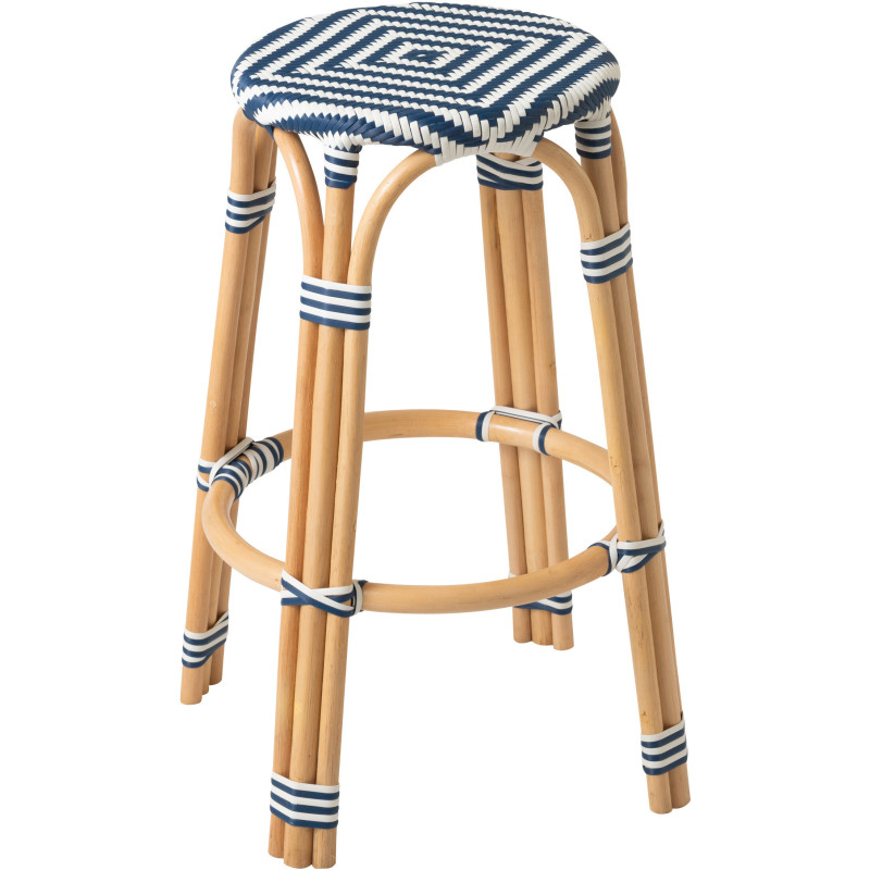 TABOURET GEO ROTIN BLEU/BLANC (53x53x66cm) 