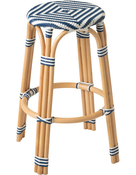 TABOURET GEO ROTIN BLEU/BLANC (53x53x66cm) 