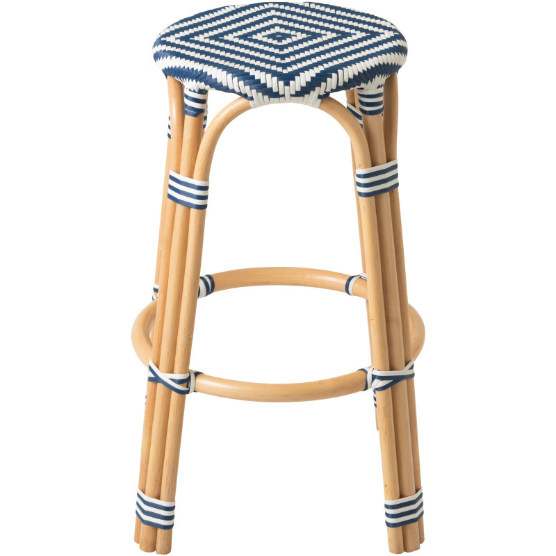 TABOURET GEO ROTIN BLEU/BLANC (53x53x66cm) 
