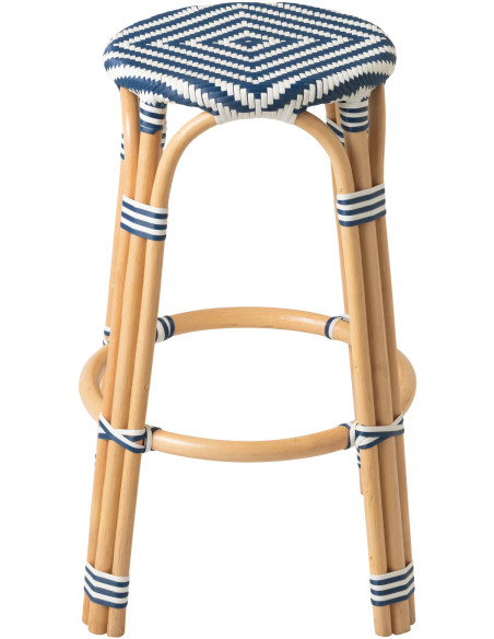 TABOURET GEO ROTIN BLEU/BLANC (53x53x66cm) 